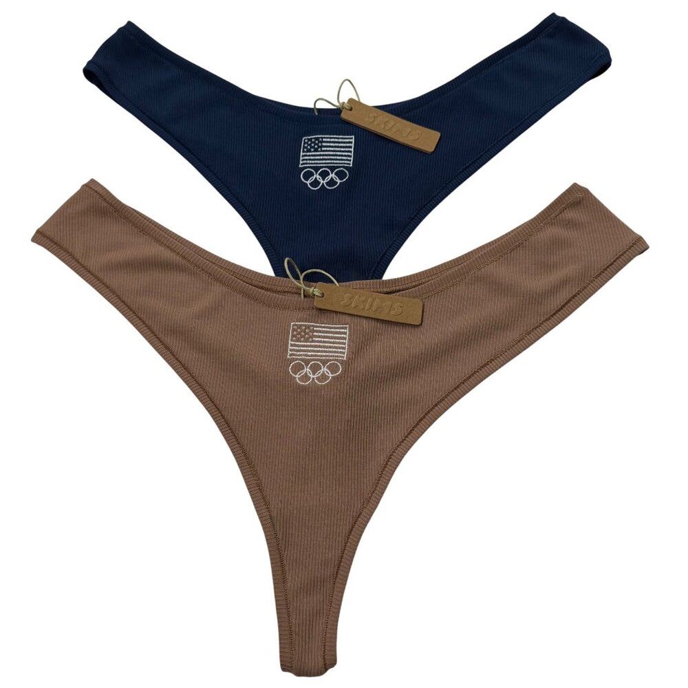 SKIMS Soft Lounge Dipped Thong Team USA Lot of 2 Navy Sienna 3X
